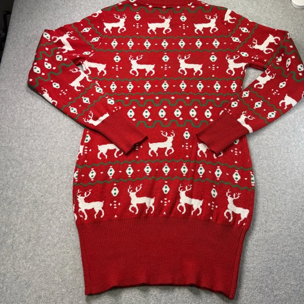 Tipsy Elves Women’s Christmas Sweater Dress Red Reindeer Ugly Holiday Party‎ M